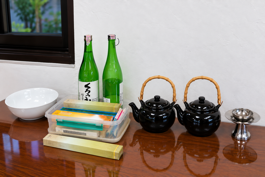 Ceremonial alcohol prepared for eumbok after a Chuseok charye in Indonesia