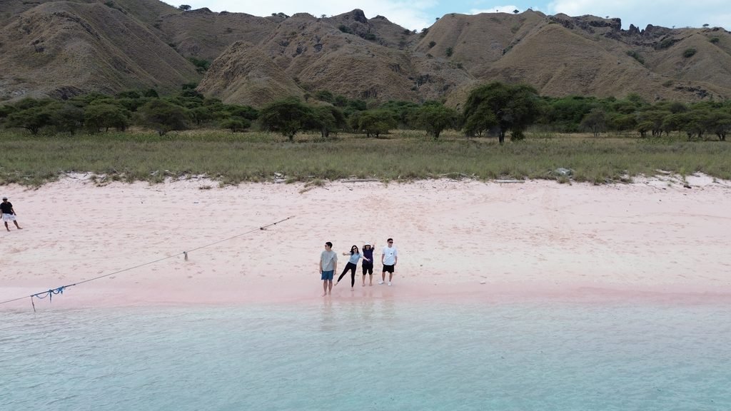 Aerial view of Pink Beach in Komodo National Park, Indonesia