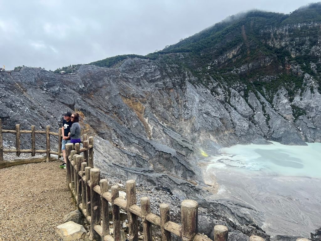Turquoise crater lake at Tangkuban Perahu